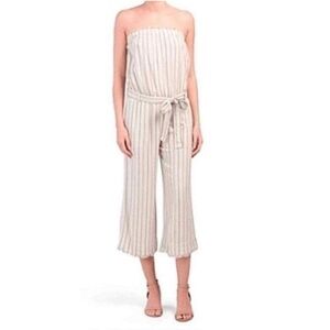 Anthropologie Cloth & Stone Striped Linen Strapless Cropped Wide-Leg Jumpsuit XS